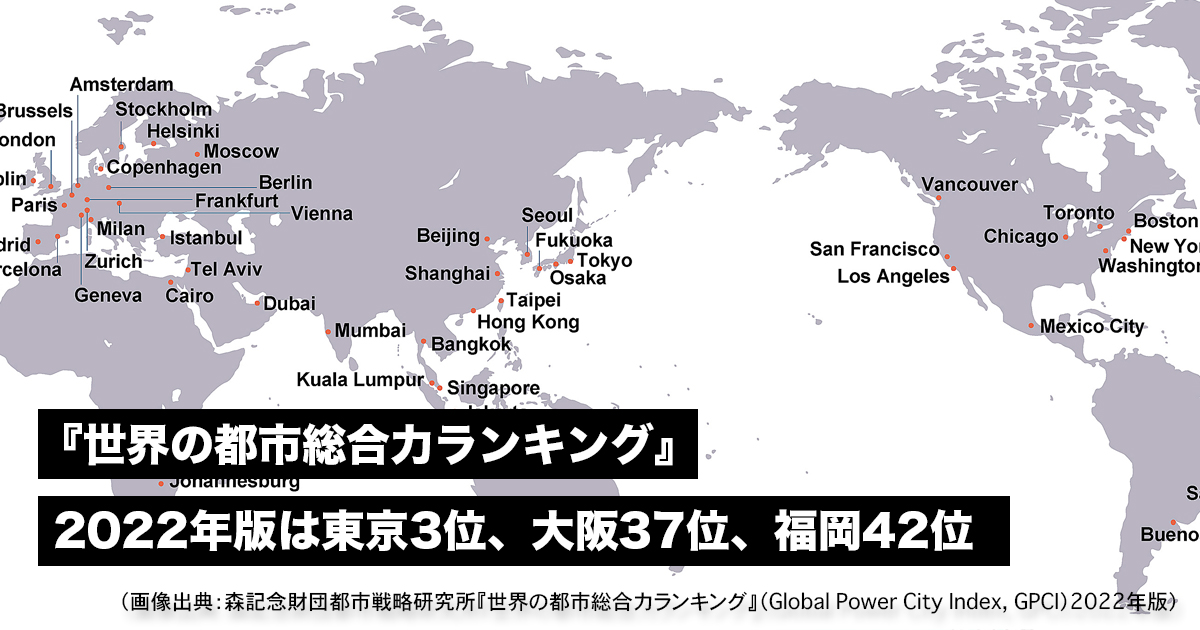 世界の都市総合力ランキング』2022年版を発表！国内ランクインは東京3