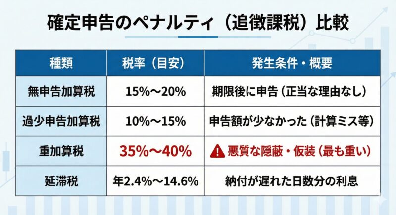 確定申告のペナルティ（追徴課税）比較チャート