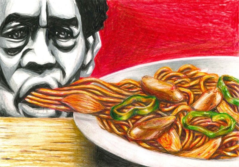 作品ジャンル：色鉛筆_タイトル：『ナポリタン』_作者：くっきー！（野性爆弾）_※2022年２月放送