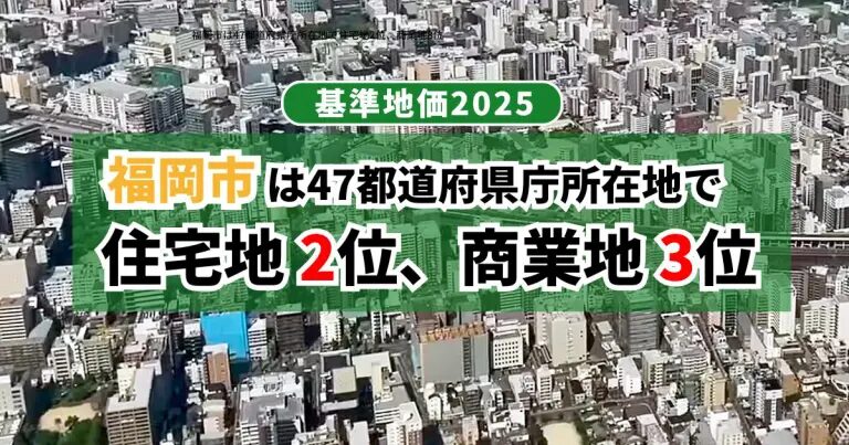 【基準地価2025】福岡市は47都道府県庁所在地で住宅地2位、商業地3位