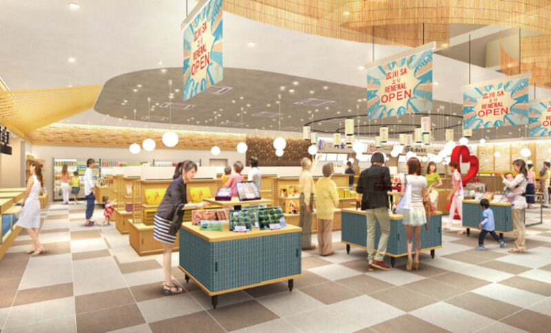 買い物がしやすいように通路を広くとったショッピングコーナー