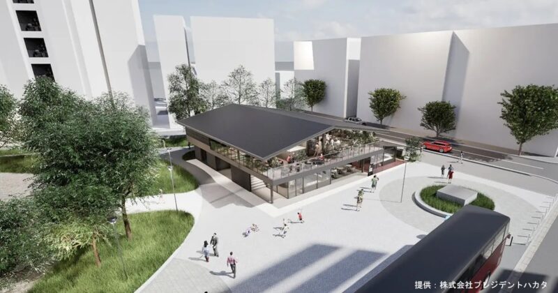 旧博多駅跡の出来町公園に交流拠点施設、うどん・明太子体験も【福岡市博多区】