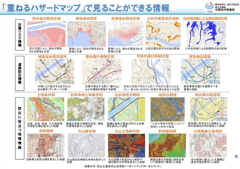 「重ねるハザードマップ」で見ることができる情報