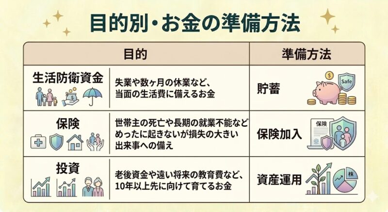 目的別お金の準備方法