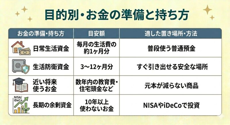 目的別お金の準備と持ち方