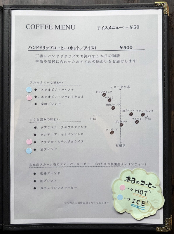 喫茶楽峰 メニュー
