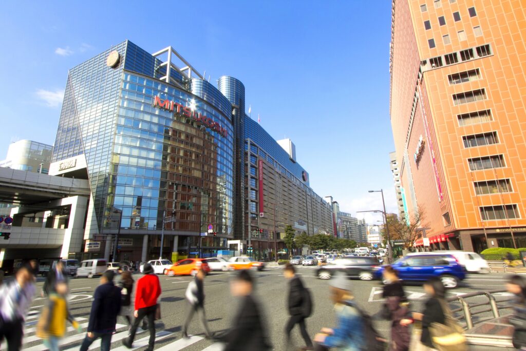 天神南駅近くから見た福岡市天神の様子