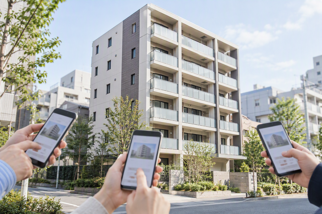 複数のスマートフォンと一つの不動産