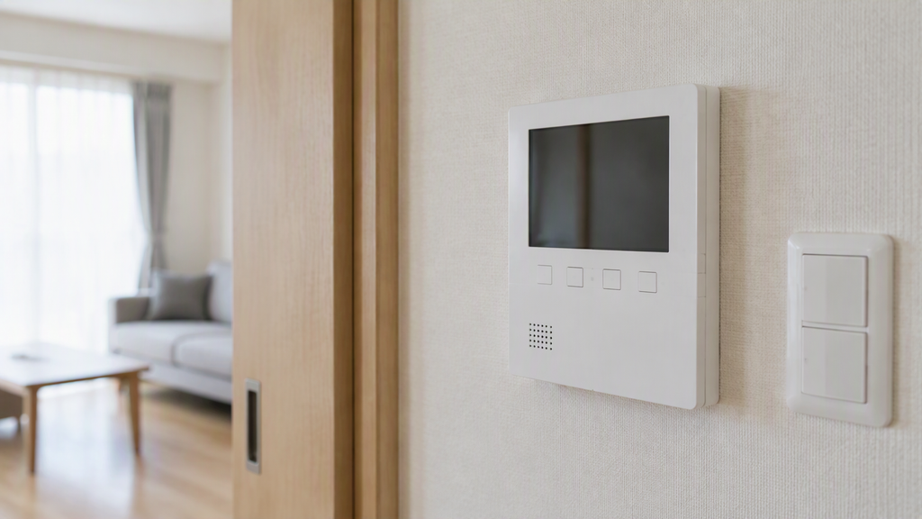 賃貸マンションの玄関に設置されたモニター付きインターホン